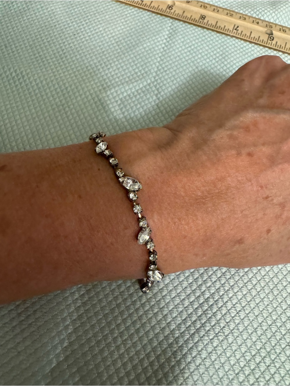Vintage Crystal Tennis Bracelet - Silver Tone Clear Stones